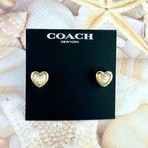 New Coach Crystal Heart Stone gold stud earrings